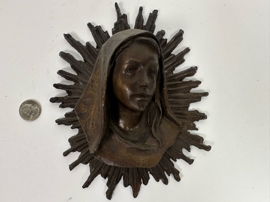Vintage Madonna With Light Beams Bronze Bas-Relief Plaque 7W X 2D X 9H [Photo 3]