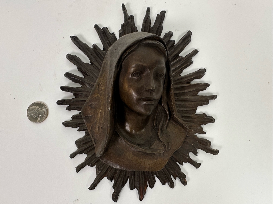 Vintage Madonna With Light Beams Bronze Bas-Relief Plaque 7W X 2D X 9H [Photo 2]