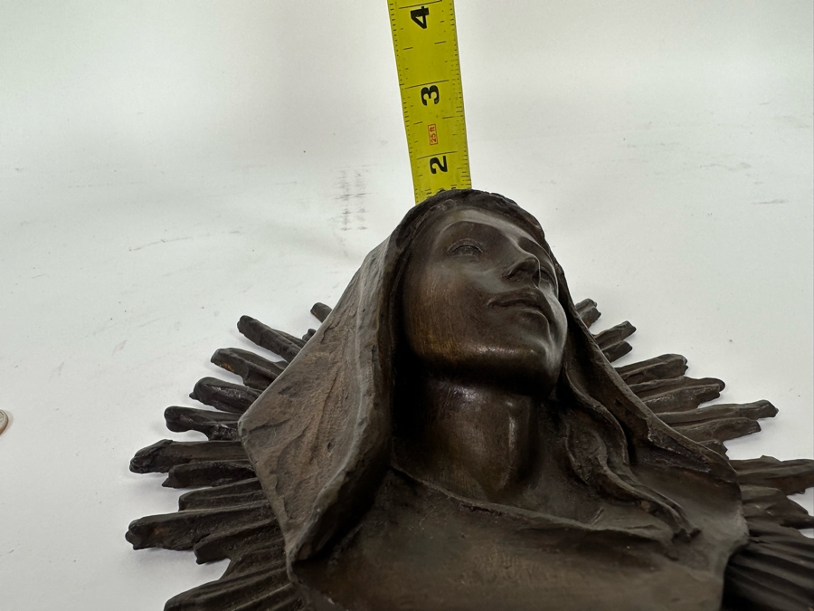 Vintage Madonna With Light Beams Bronze Bas-Relief Plaque 7W X 2D X 9H [Photo 9]