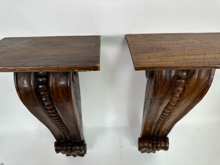 Pair Of Carved Wooden Wall Sconces Shelves Corbels 12W X 8D X 26H [Photo 5]