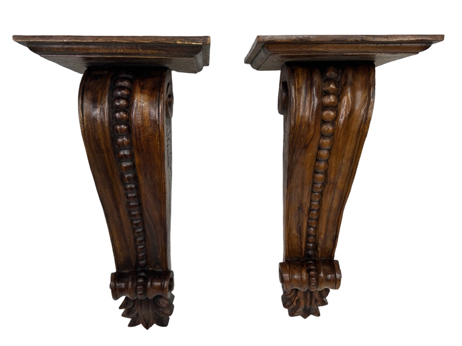 Pair Of Carved Wooden Wall Sconces Shelves Corbels 12W X 8D X 26H