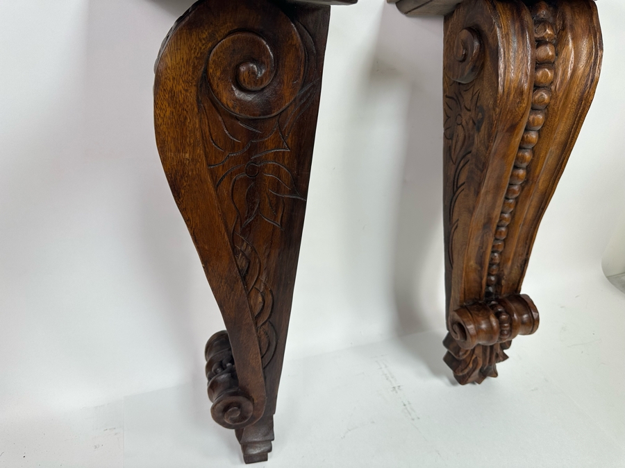 Pair Of Carved Wooden Wall Sconces Shelves Corbels 12W X 8D X 26H [Photo 6]