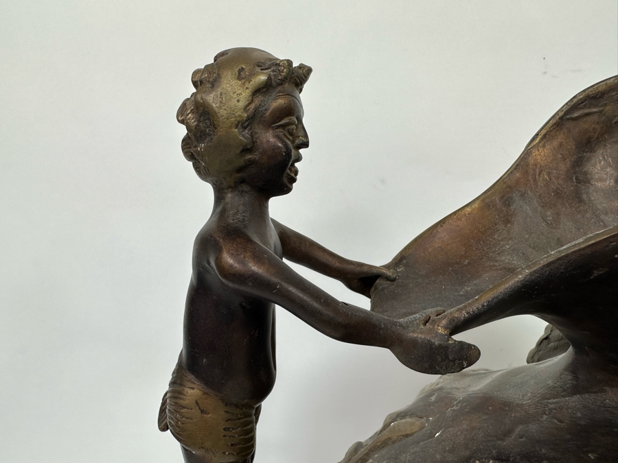 Vintage Solid Bronze Bas-Relief Vase Very Heavy 20W X 15D X 19H [Photo 8]