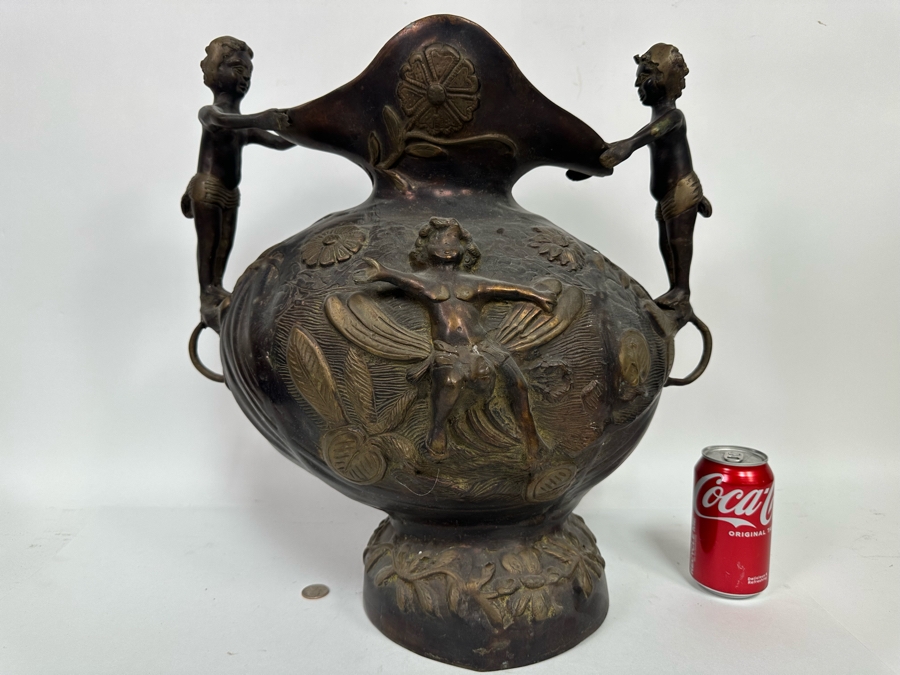 Vintage Solid Bronze Bas-Relief Vase Very Heavy 20W X 15D X 19H [Photo 11]