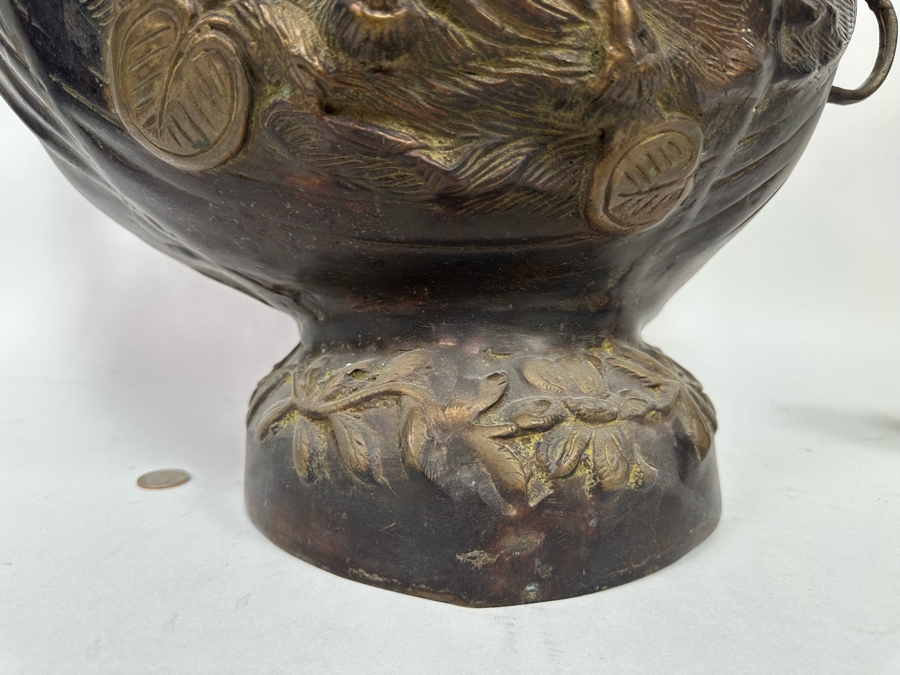 Vintage Solid Bronze Bas-Relief Vase Very Heavy 20W X 15D X 19H [Photo 13]