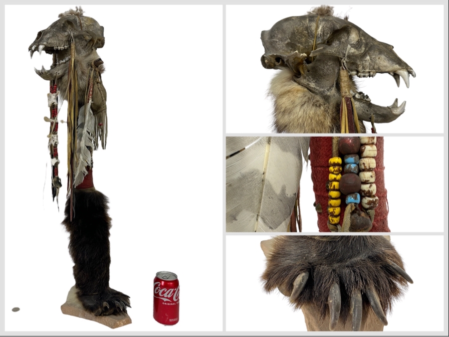 Native American Coyote Skull Spirit Chaser Freestanding Sculpture 31H