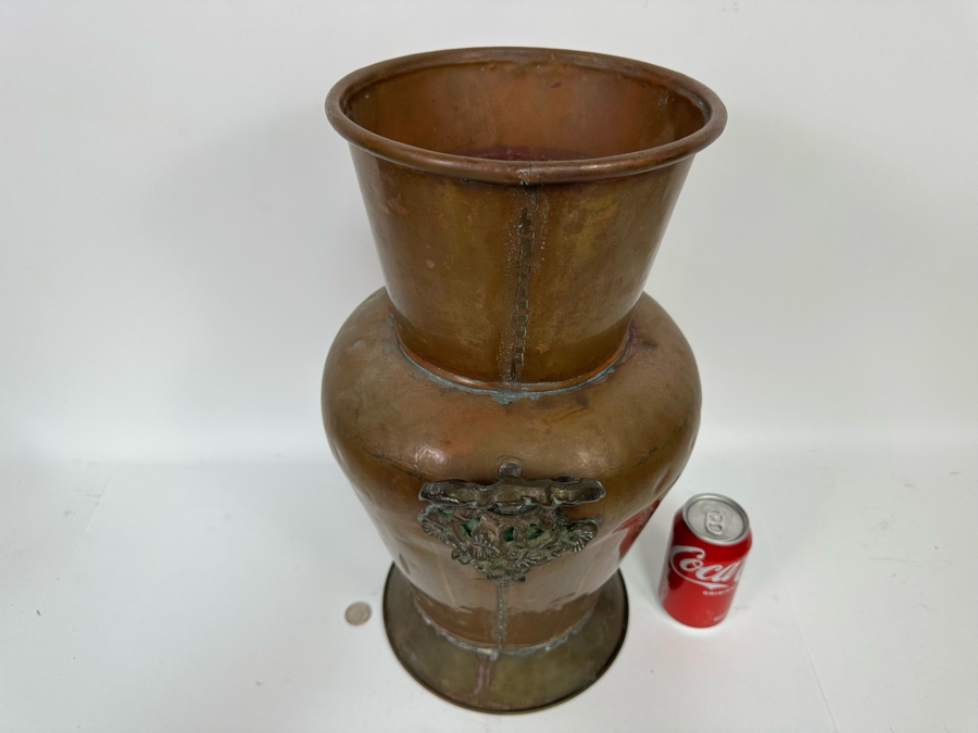 Large Copper Umbrella Vase With Brass Handles 18H [Photo 7]