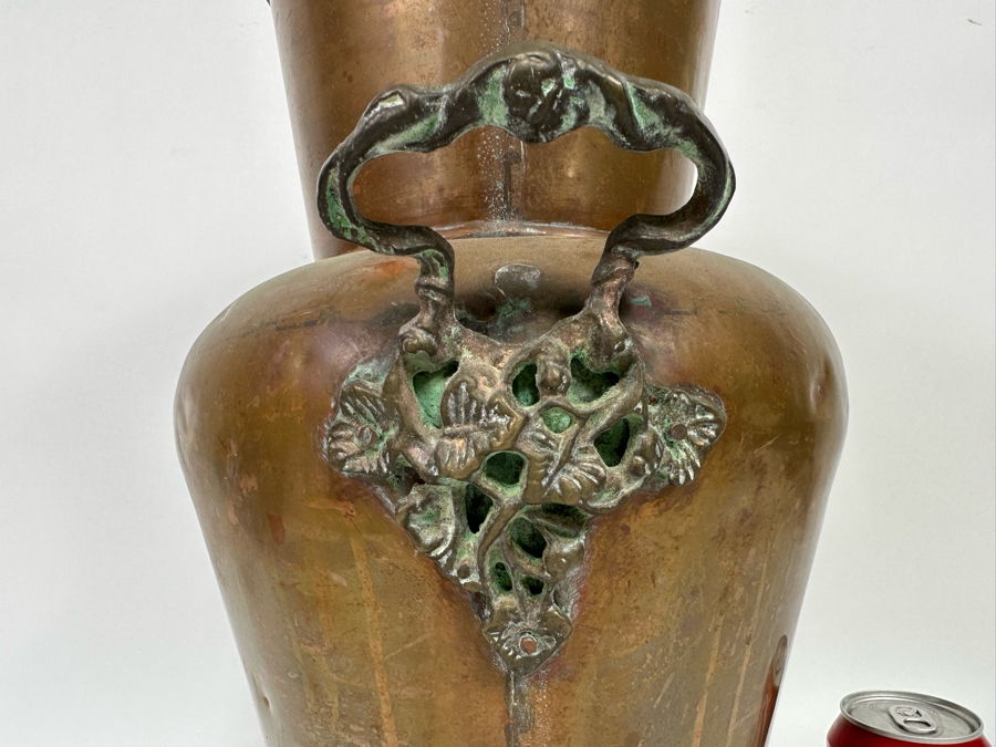 Large Copper Umbrella Vase With Brass Handles 18H [Photo 6]
