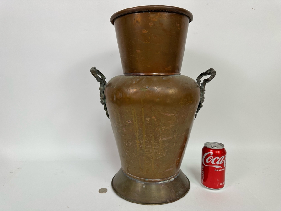 Large Copper Umbrella Vase With Brass Handles 18H [Photo 4]