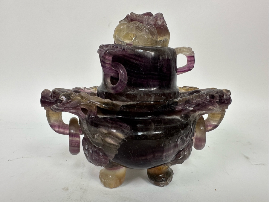 Vintage Chinese Carved Amethyst Incense Burner Censer With Foo Dogs [Photo 20]