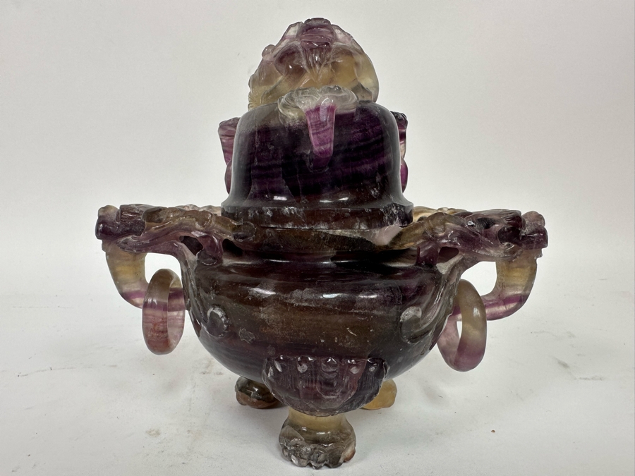 Vintage Chinese Carved Amethyst Incense Burner Censer With Foo Dogs [Photo 4]
