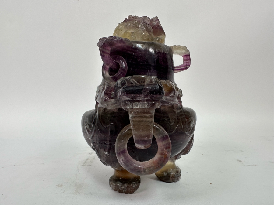 Vintage Chinese Carved Amethyst Incense Burner Censer With Foo Dogs [Photo 7]