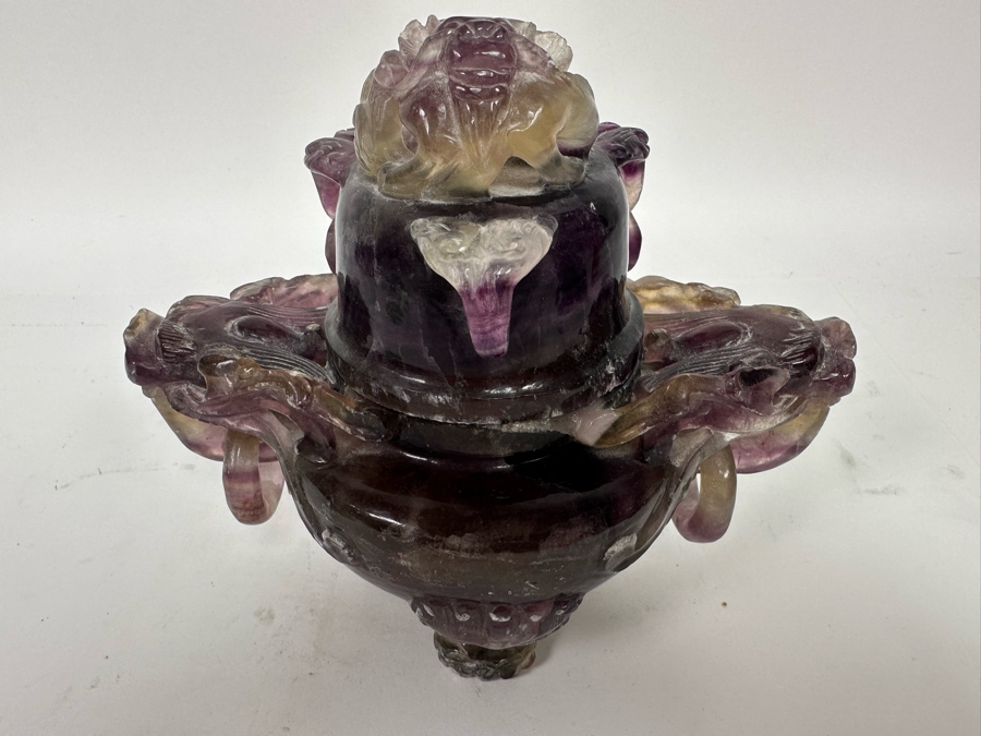 Vintage Chinese Carved Amethyst Incense Burner Censer With Foo Dogs [Photo 3]