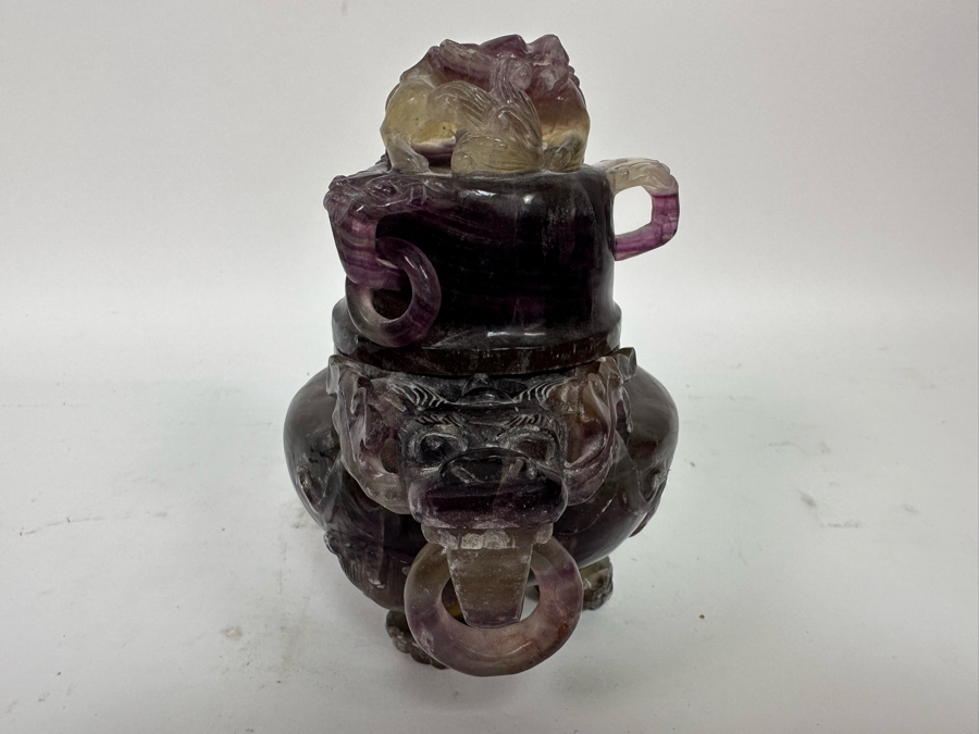 Vintage Chinese Carved Amethyst Incense Burner Censer With Foo Dogs [Photo 8]