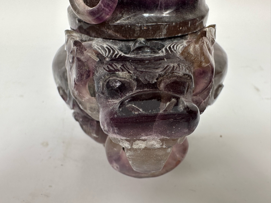 Vintage Chinese Carved Amethyst Incense Burner Censer With Foo Dogs [Photo 9]
