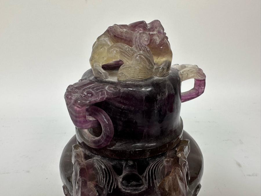 Vintage Chinese Carved Amethyst Incense Burner Censer With Foo Dogs [Photo 10]