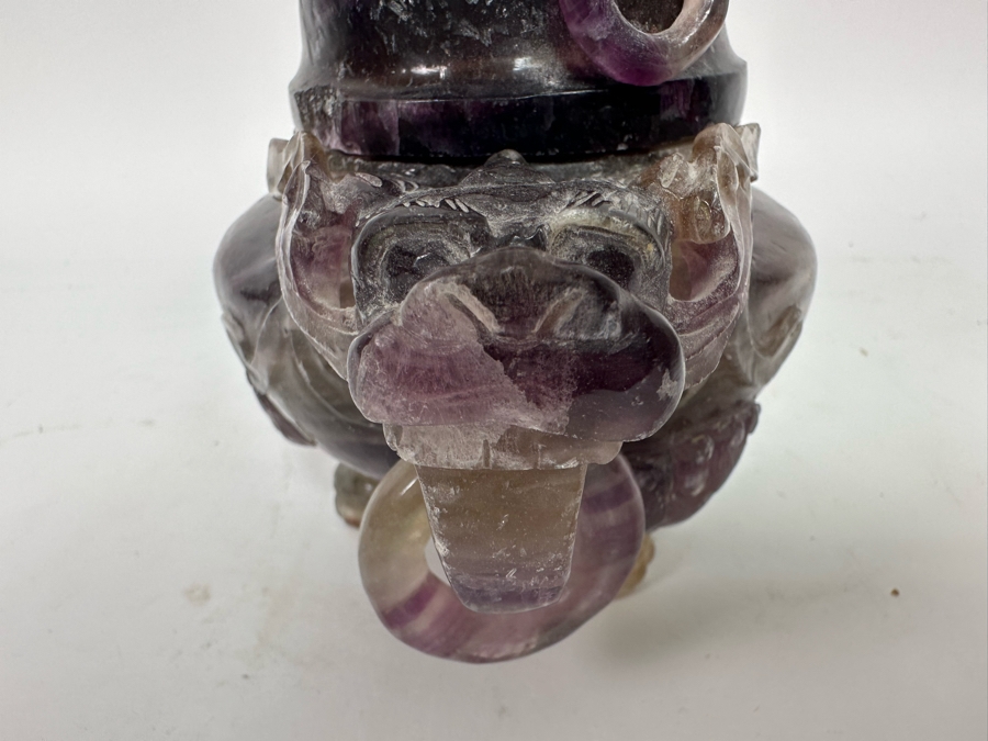 Vintage Chinese Carved Amethyst Incense Burner Censer With Foo Dogs [Photo 15]