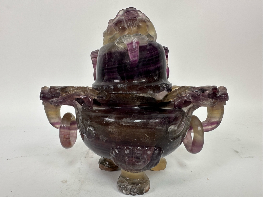 Vintage Chinese Carved Amethyst Incense Burner Censer With Foo Dogs [Photo 5]
