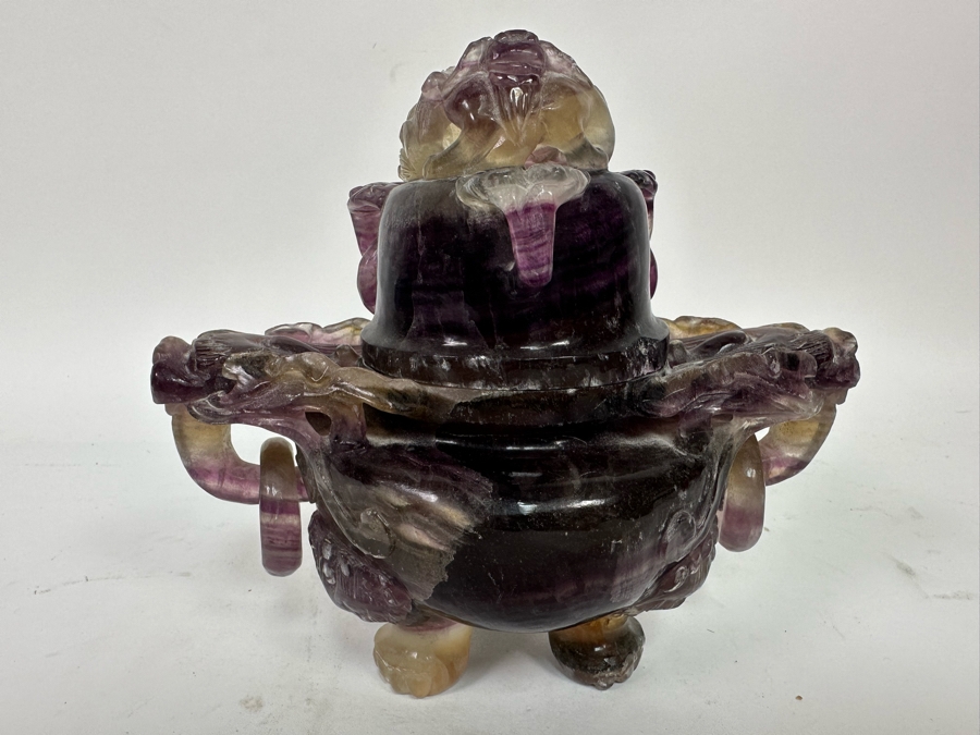 Vintage Chinese Carved Amethyst Incense Burner Censer With Foo Dogs [Photo 21]