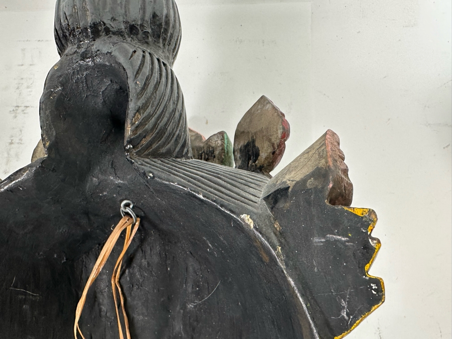 Pair Of Large Vintage Wooden Tibetan Buddhist Hand Carved Hand Painted Masks 10W X 23H X 8D / 10.5W X 18.5H X 5D [Photo 14]