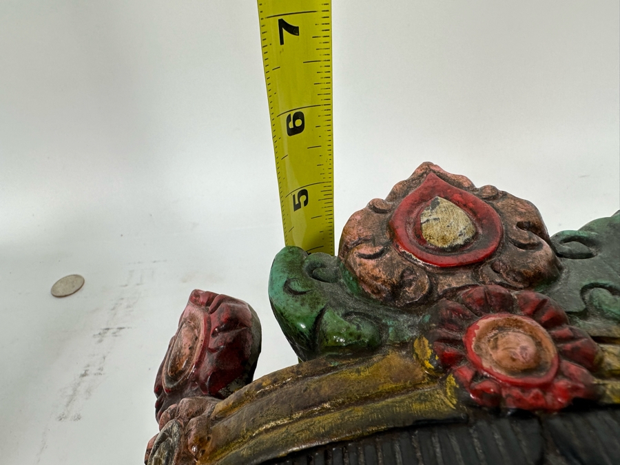 Pair Of Large Vintage Wooden Tibetan Buddhist Hand Carved Hand Painted Masks 10W X 23H X 8D / 10.5W X 18.5H X 5D [Photo 18]