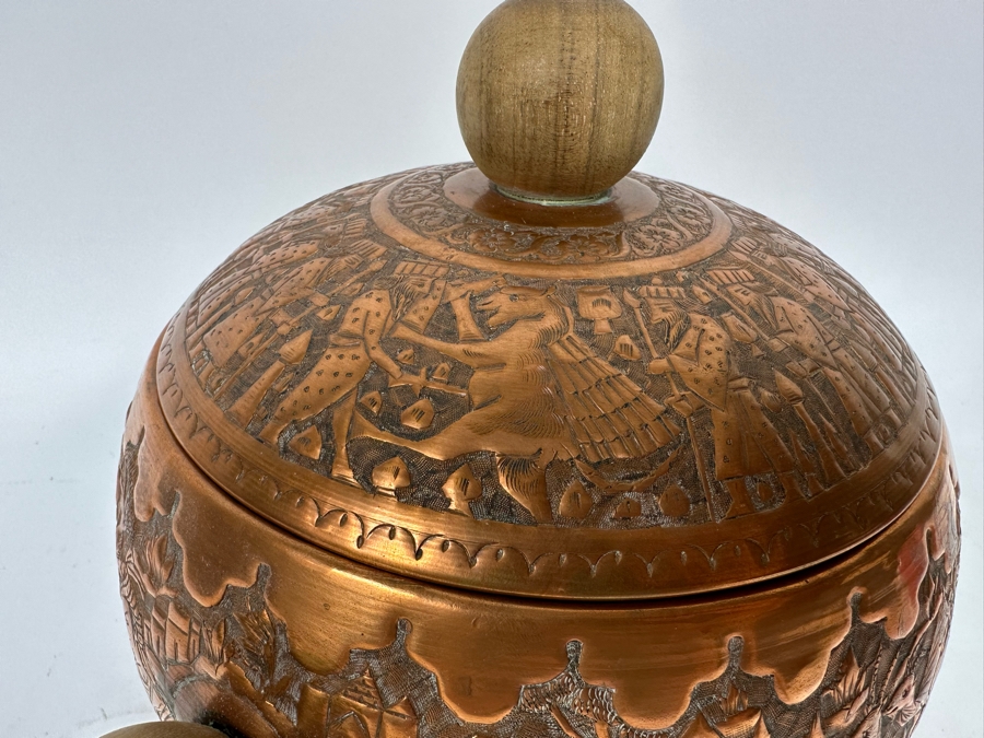 Vintage Persian Hammered Bas-Relief Copper Pictorial Ice Bucket 11W X 9H [Photo 9]