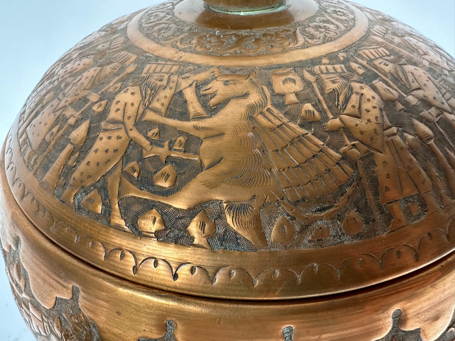 Vintage Persian Hammered Bas-Relief Copper Pictorial Ice Bucket 11W X 9H [Photo 10]