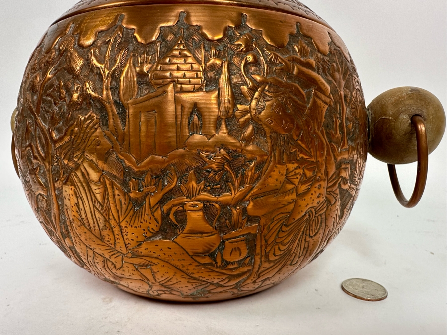 Vintage Persian Hammered Bas-Relief Copper Pictorial Ice Bucket 11W X 9H [Photo 7]