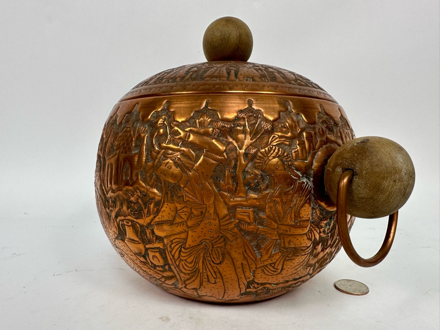 Vintage Persian Hammered Bas-Relief Copper Pictorial Ice Bucket 11W X 9H [Photo 8]