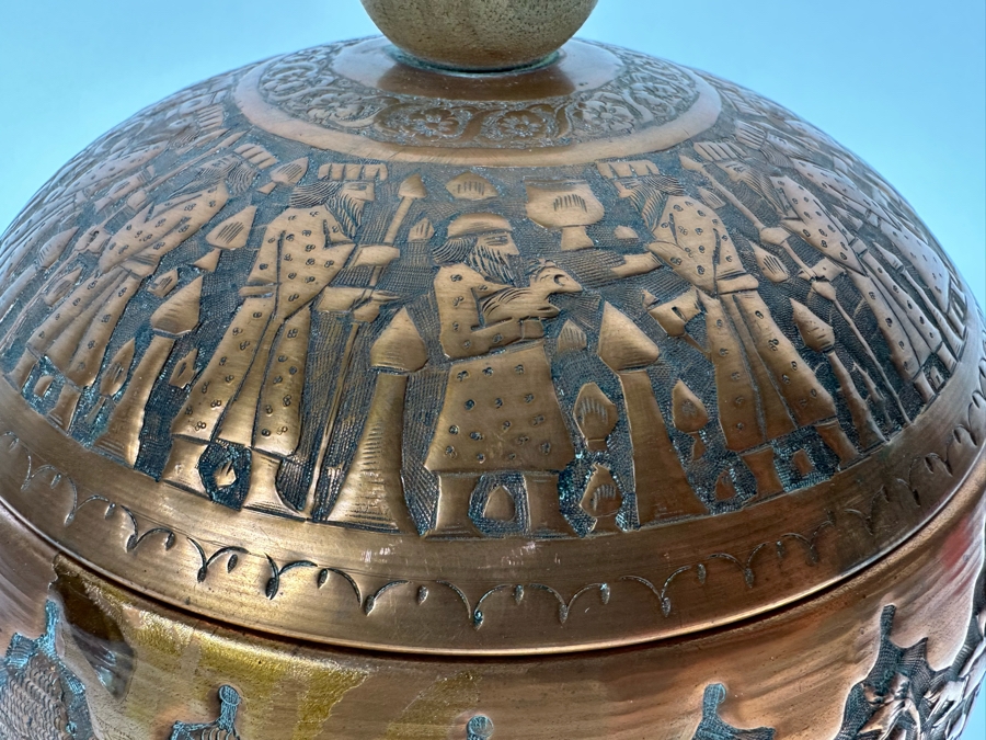 Vintage Persian Hammered Bas-Relief Copper Pictorial Ice Bucket 11W X 9H [Photo 5]