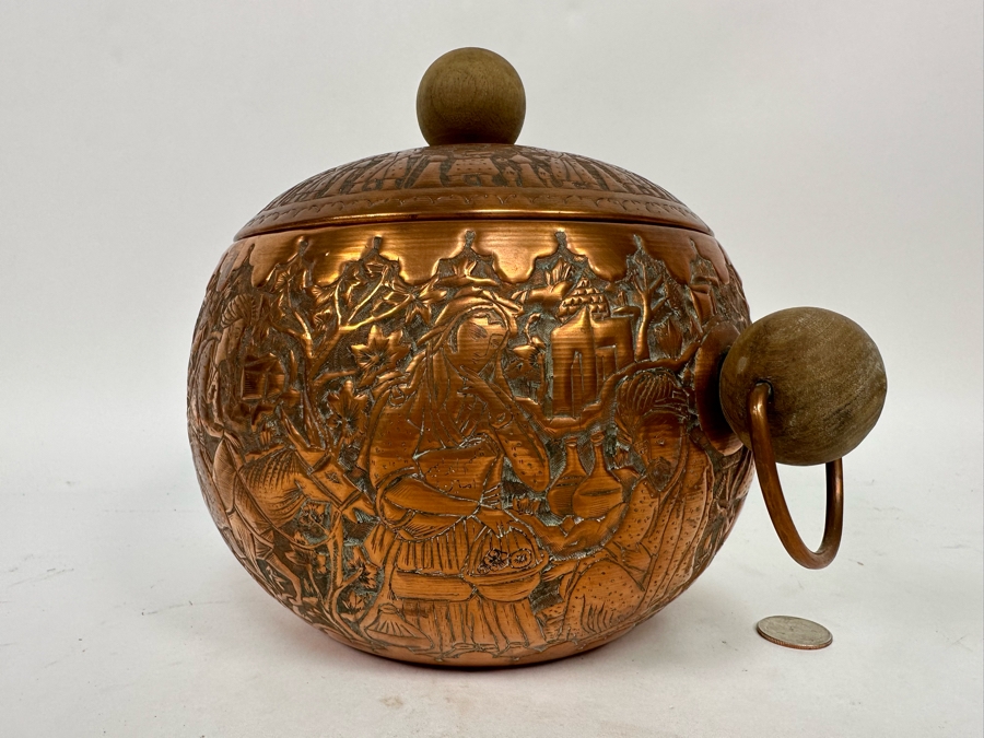 Vintage Persian Hammered Bas-Relief Copper Pictorial Ice Bucket 11W X 9H [Photo 13]