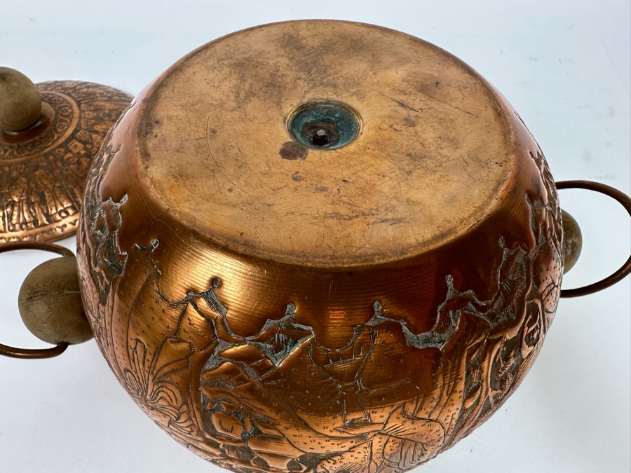 Vintage Persian Hammered Bas-Relief Copper Pictorial Ice Bucket 11W X 9H [Photo 17]