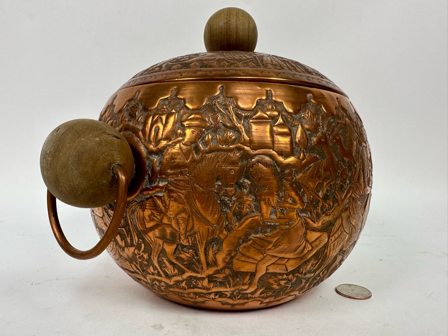Vintage Persian Hammered Bas-Relief Copper Pictorial Ice Bucket 11W X 9H [Photo 11]