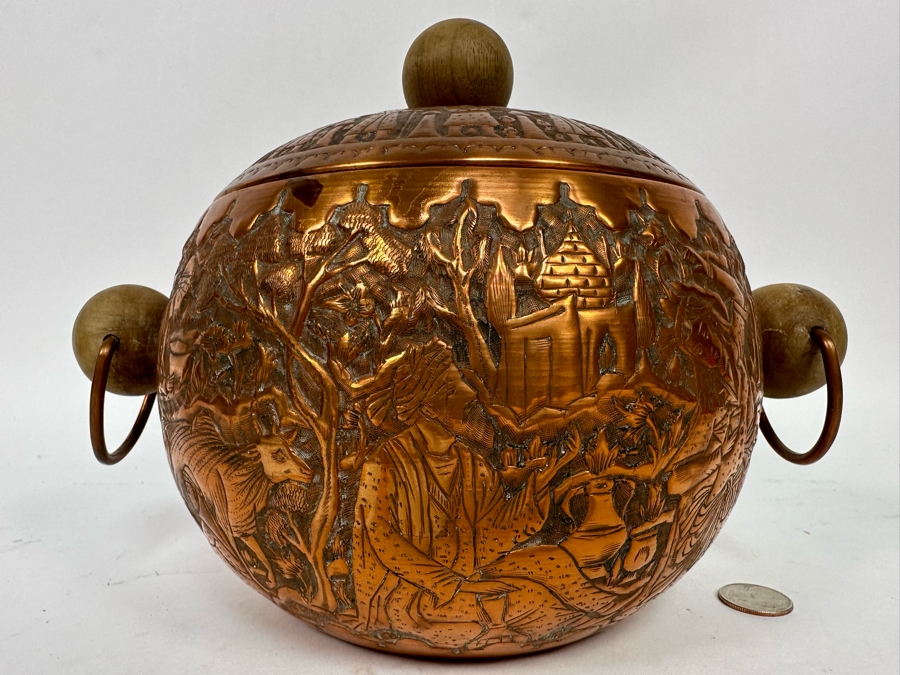 Vintage Persian Hammered Bas-Relief Copper Pictorial Ice Bucket 11W X 9H [Photo 3]