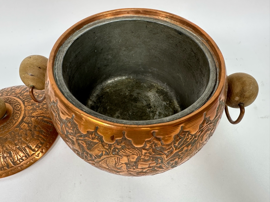 Vintage Persian Hammered Bas-Relief Copper Pictorial Ice Bucket 11W X 9H [Photo 16]