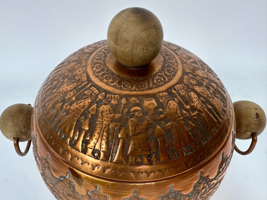 Vintage Persian Hammered Bas-Relief Copper Pictorial Ice Bucket 11W X 9H [Photo 6]
