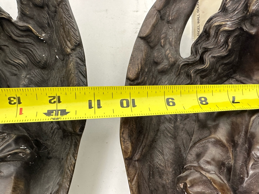 Vintage Pair Of Bronze Sculptural Angel Wall Sconces, A Pair 10W X 18H X 8D [Photo 10]