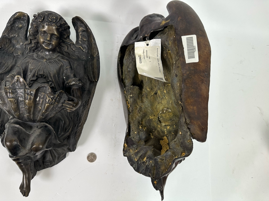 Vintage Pair Of Bronze Sculptural Angel Wall Sconces, A Pair 10W X 18H X 8D [Photo 8]