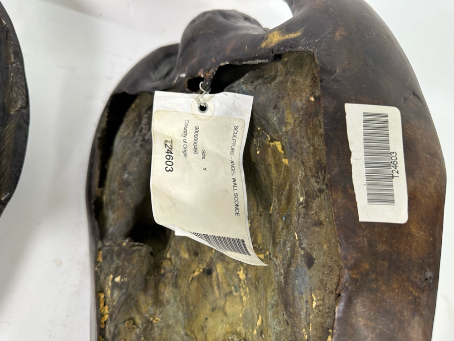 Vintage Pair Of Bronze Sculptural Angel Wall Sconces, A Pair 10W X 18H X 8D [Photo 9]