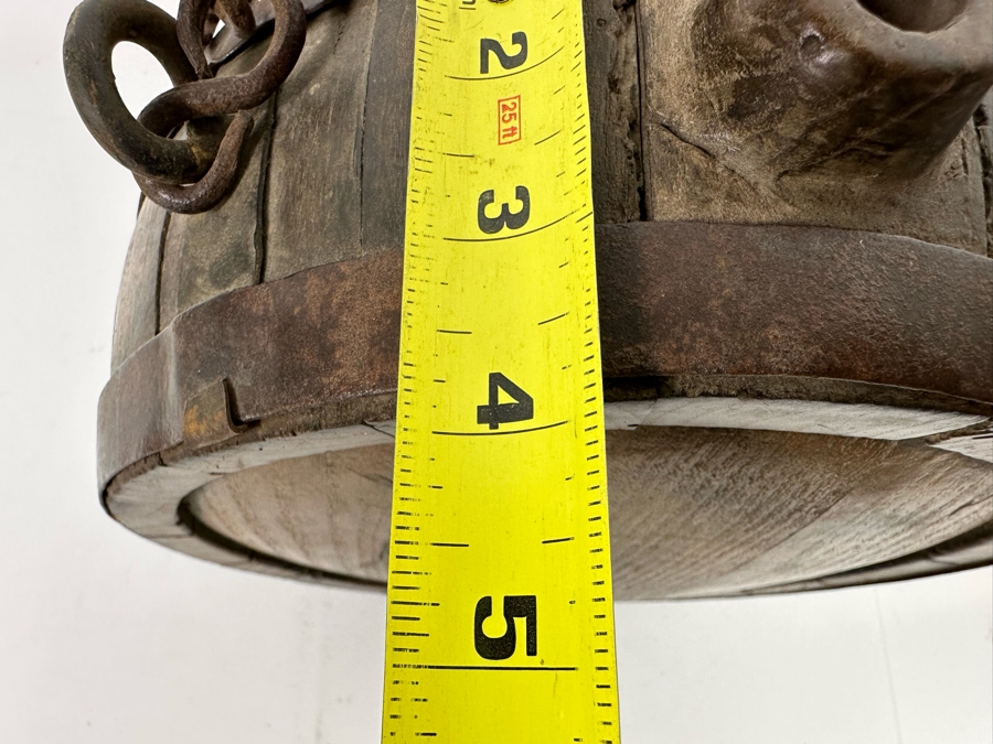 Antique Wooden / Metal Footed Canteen Flask With Metal Chain 9.5W X 11.5H X 4D [Photo 13]