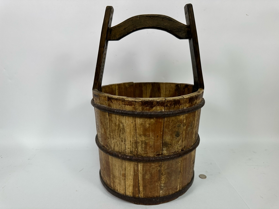 Vintage Chinese Wooden / Metal Water Bucket 14W X 21H [Photo 3]