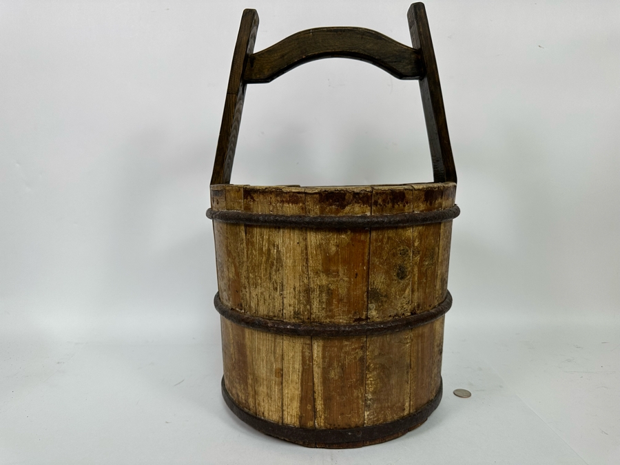 Vintage Chinese Wooden / Metal Water Bucket 14W X 21H [Photo 4]