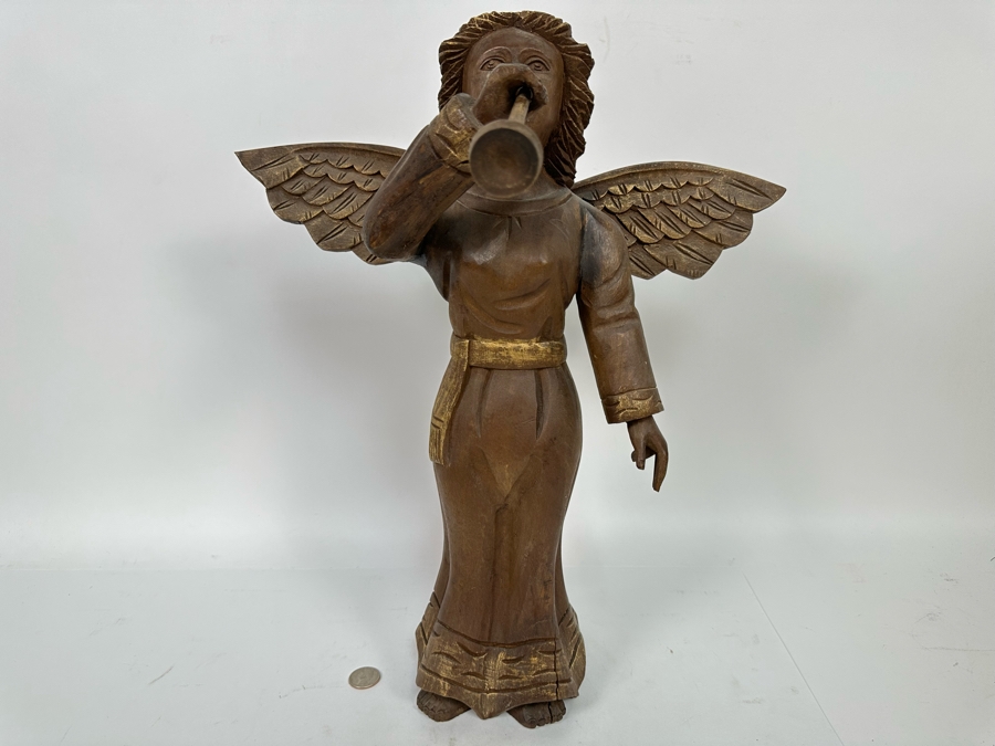 Carved Wooden Angel Sculpture 16W X 18.5H [Photo 3]