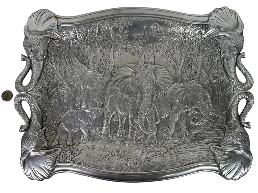 Vintage 1987 Arthur Court Elephant Serving Clutch Tray Aluminum Alloy 19 X 14 [Photo 1]