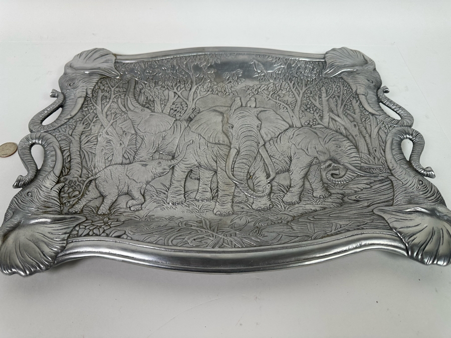 Vintage 1987 Arthur Court Elephant Serving Clutch Tray Aluminum Alloy 19 X 14 [Photo 8]