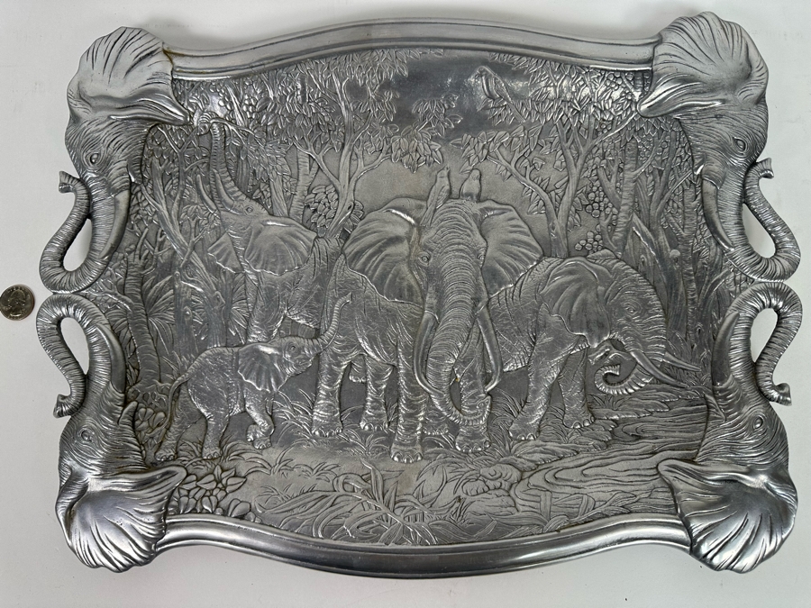 Vintage 1987 Arthur Court Elephant Serving Clutch Tray Aluminum Alloy 19 X 14 [Photo 3]