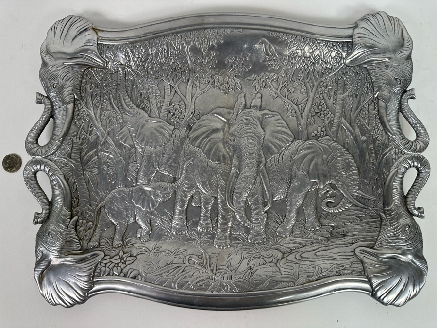 Vintage 1987 Arthur Court Elephant Serving Clutch Tray Aluminum Alloy 19 X 14 [Photo 2]
