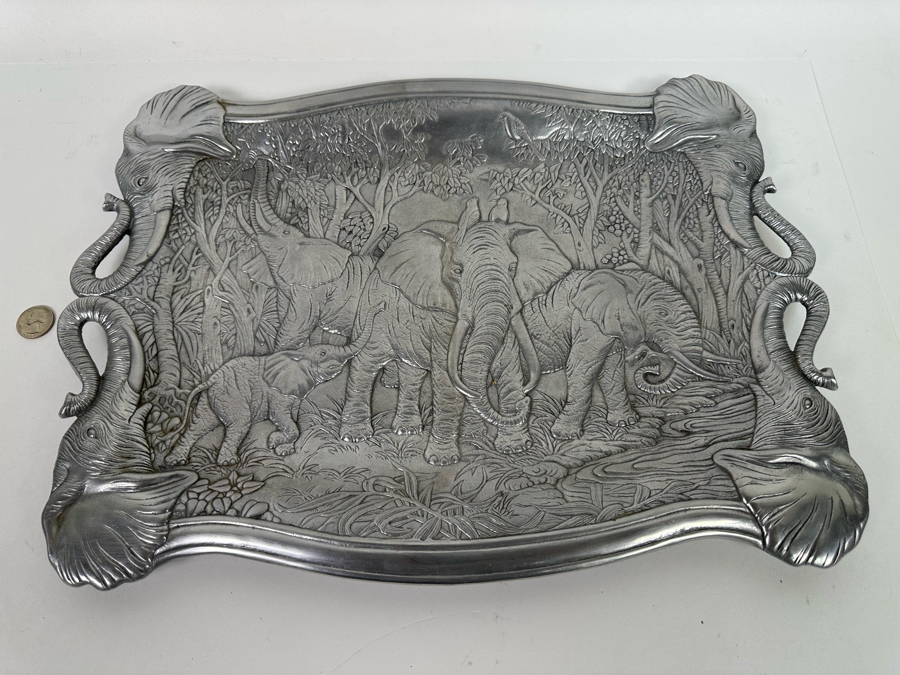 Vintage 1987 Arthur Court Elephant Serving Clutch Tray Aluminum Alloy 19 X 14 [Photo 4]