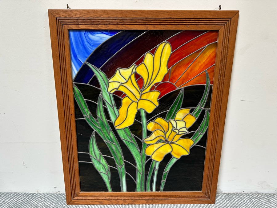 Beautiful Stained Glass Window In Wooden Frame 29.5W X 36H [Photo 2]