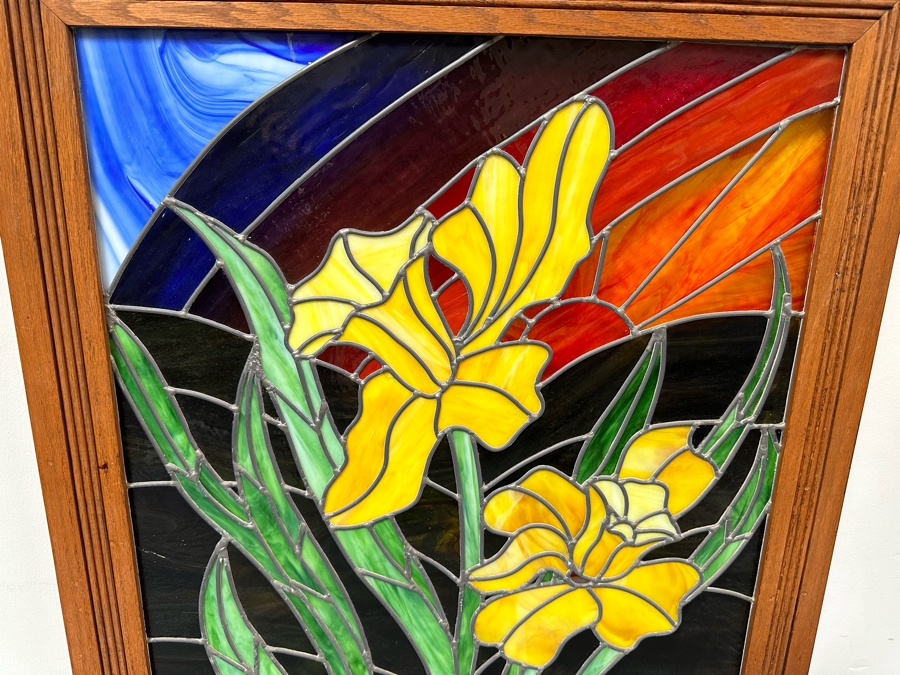 Beautiful Stained Glass Window In Wooden Frame 29.5W X 36H [Photo 4]